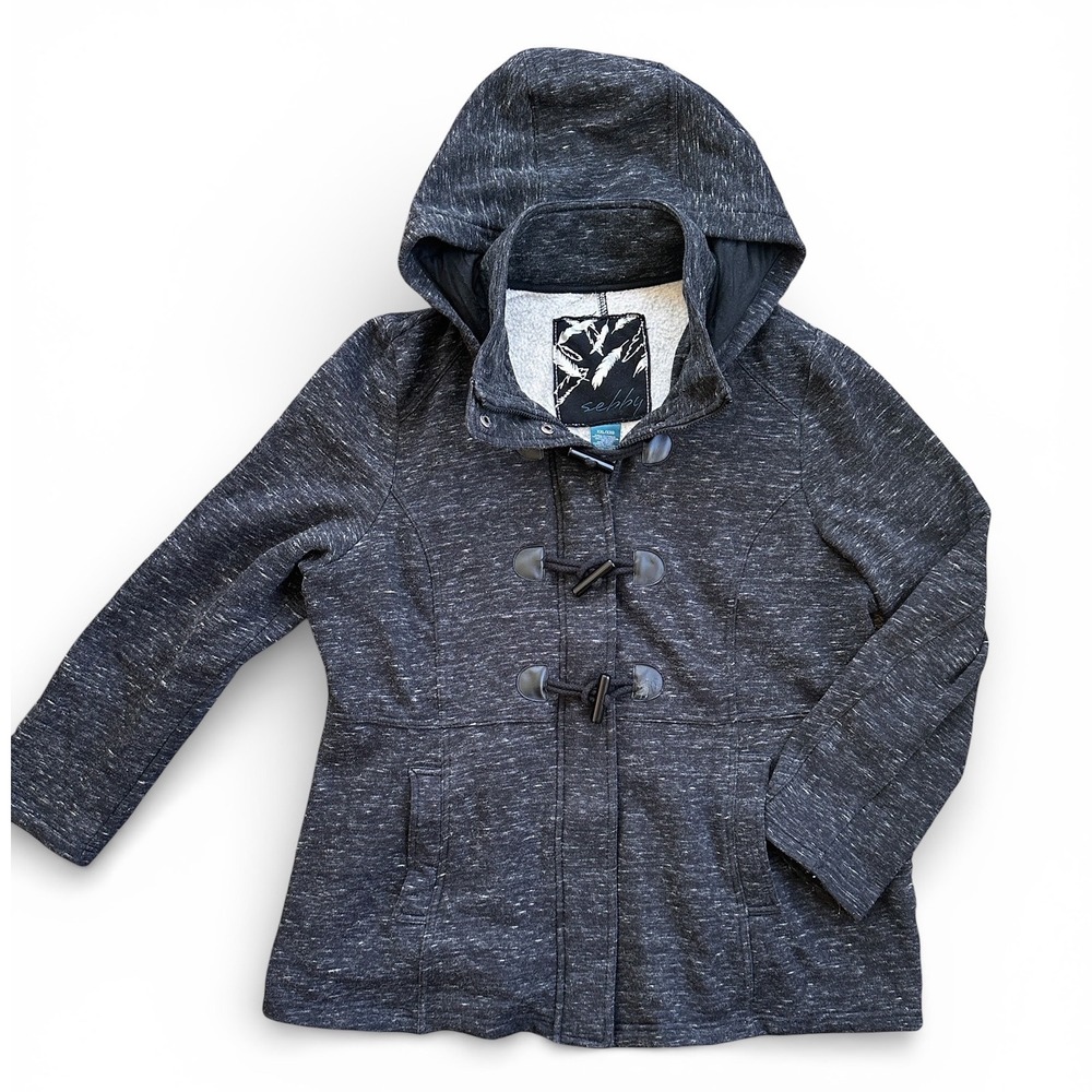 Sebby Women's Black Marled Fleece Lined Hooded Duffle Coat XXL